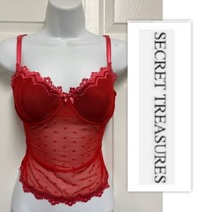 Secret Treasures Red Lace Trim Mesh Cami Top